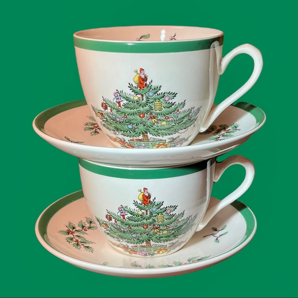 ❌ SOLD❌ TWO (2) Spode Christmas Tree Cup & Saucer Vintage